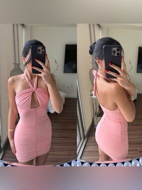 Oh Polly Peachy Pink Halter Bodycon Mini Dress